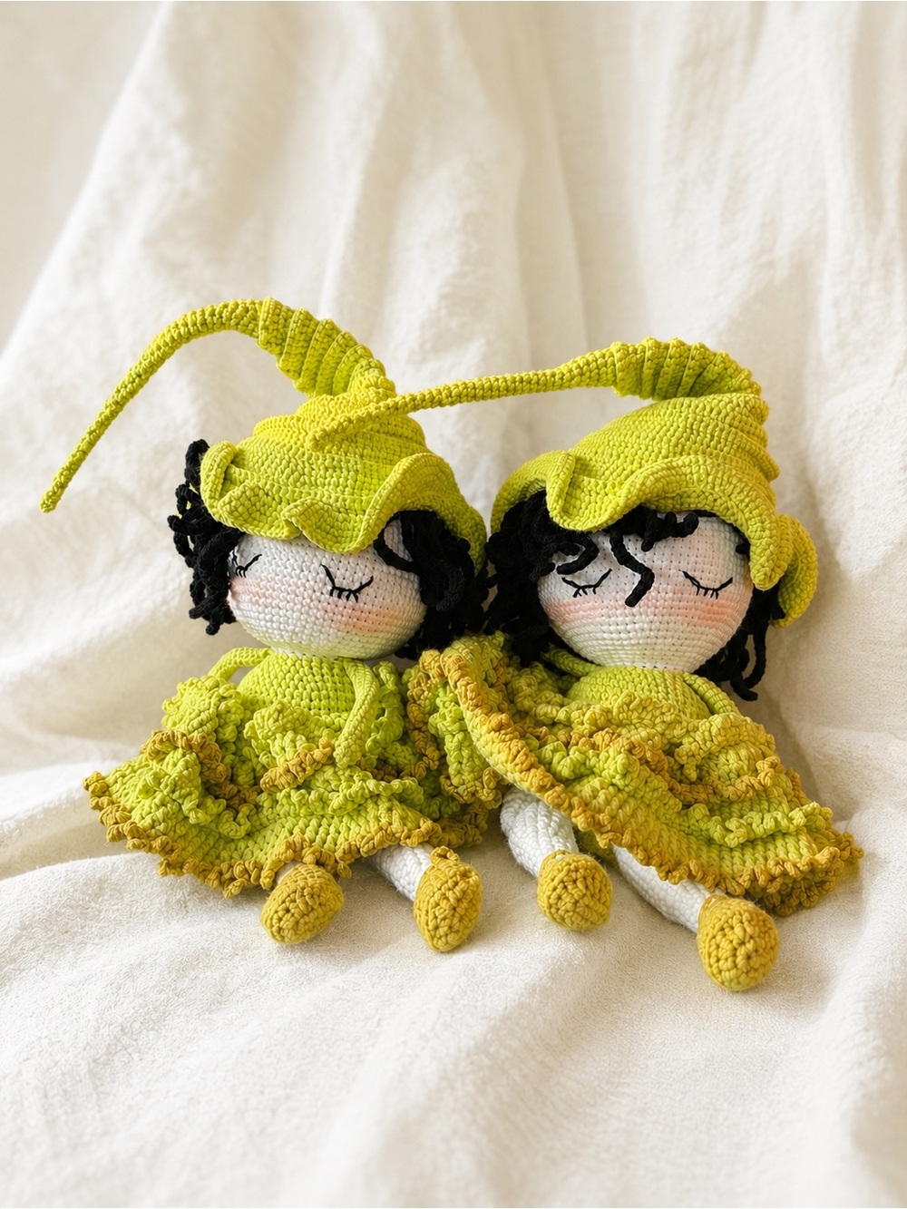 Pair of handmade crochet witches